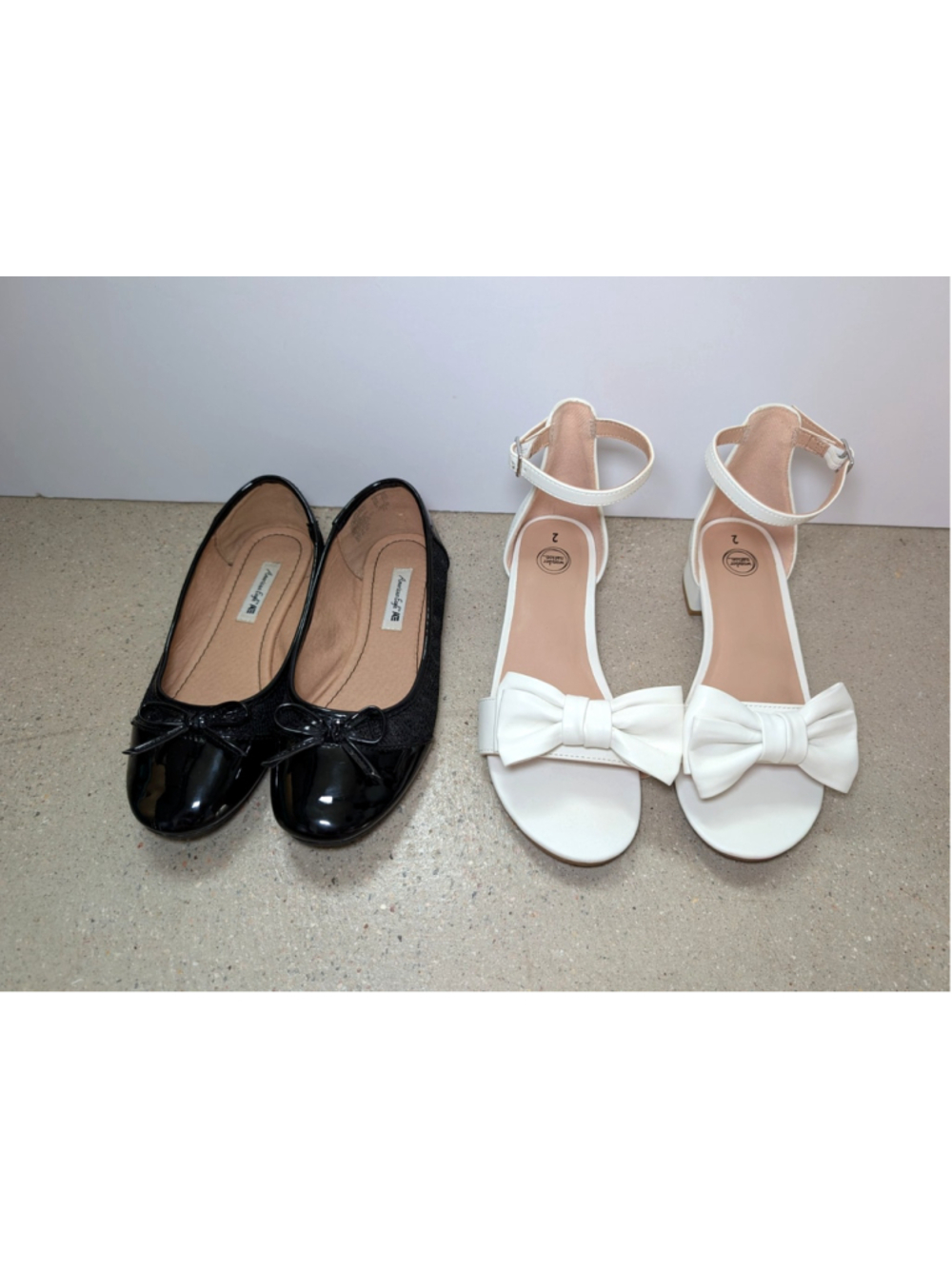Lot 2 Formal Dress Shoes Little Girls Size 2 White Bow Heels Black Ballet Flats